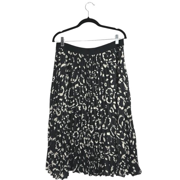 H&M Women's Black White Silky Satin Pleated Elastic Waist Midi A-Line Skirt 14 - Picture 3 of 6